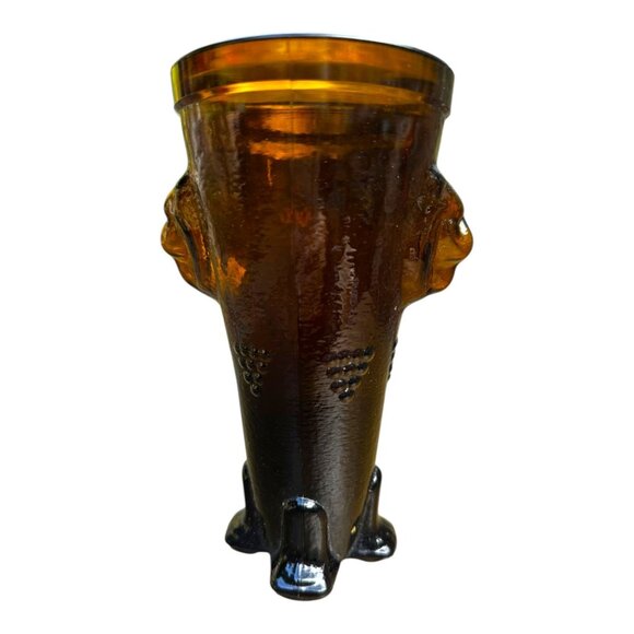 Vtg Amber Glass Römer Humpen Vase Lion Head & Bear Paw Motifs MCM Original Box - Picture 5 of 14